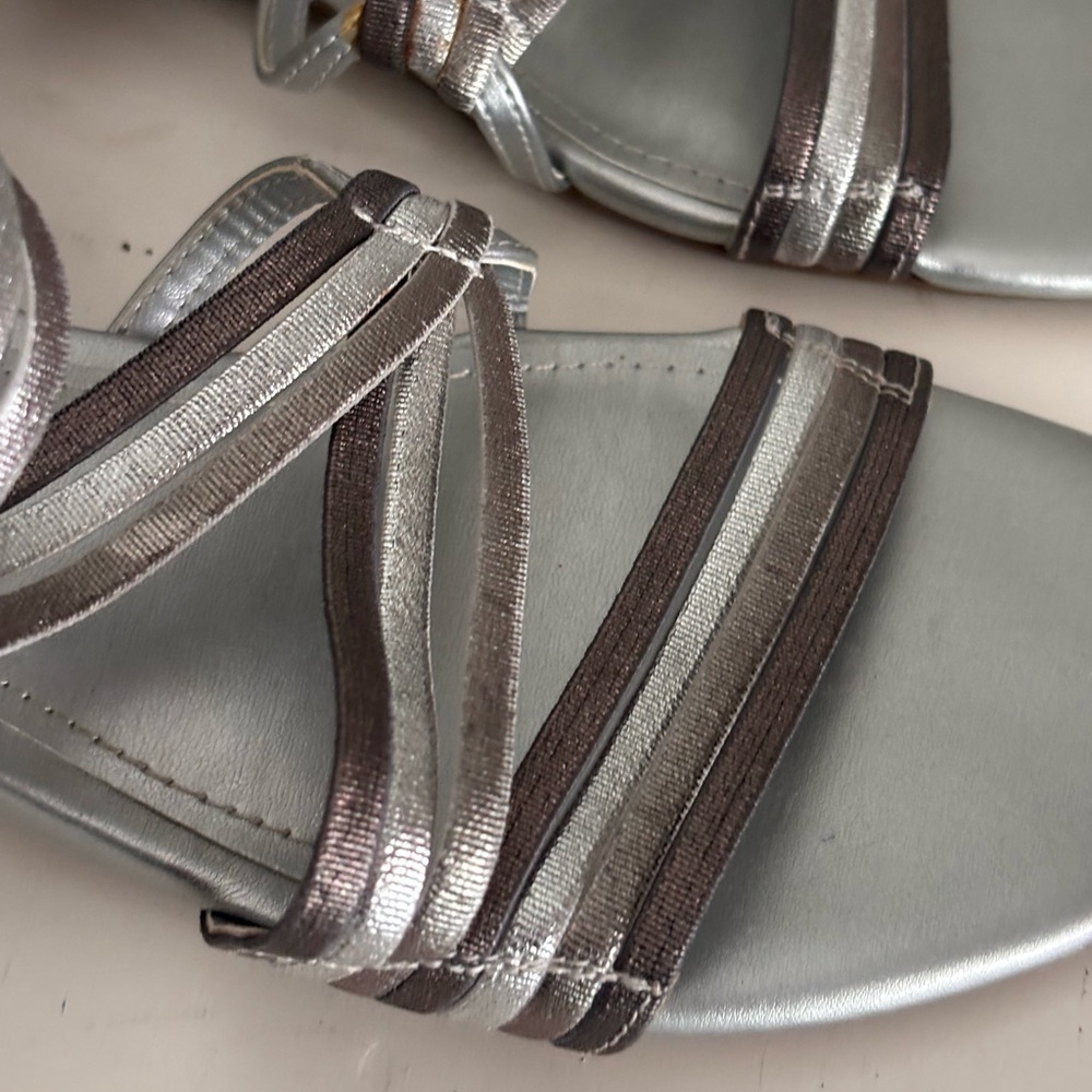 Impo Shoes Stretch Metallic Silver Strappy Low Wedge Sandal, 6.5 Women’s - Picture 8 of 9